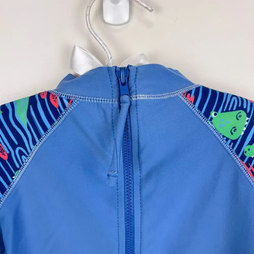 JoJo Maman Bebe Blue Alligator Rash Guard Swim Top 4-5